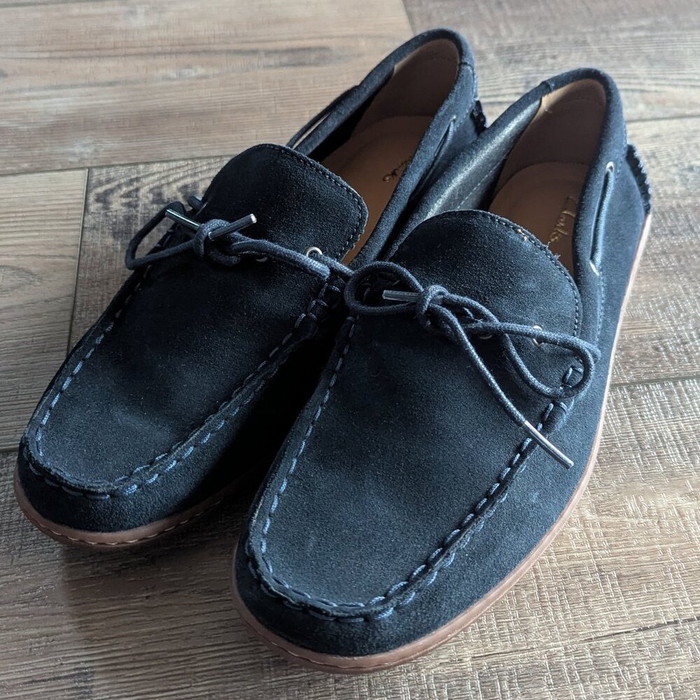Clarks Mens Saltash Edge Suede Leather Navy Bleu Marine Moccasin Boat Shoes 8 - Picture 2 of 10